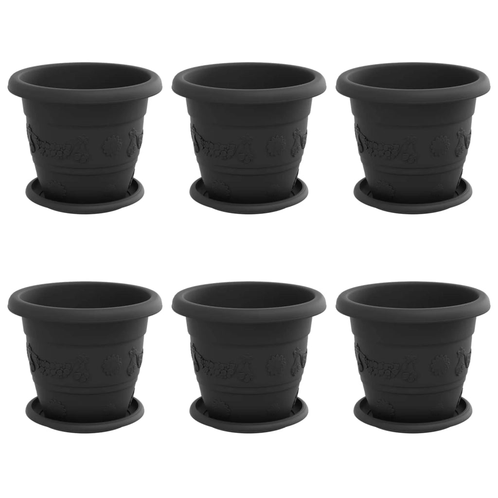 Vasi per Piante 6 pcs Nero Ø 22 x 18 cm Plastica
