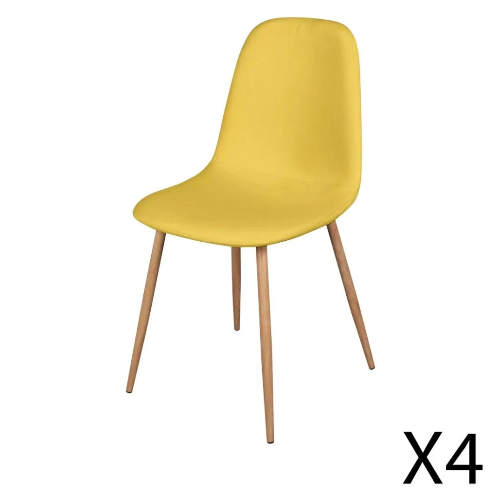 Set di 4 sedie in tessuto giallo senape con gambe in metallo effetto legno – 45x87x54 cm – Collezione NORDICA