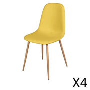 Set di 4 sedie in tessuto giallo senape con gambe in metallo effetto legno – 45x87x54 cm – Collezione NORDICA