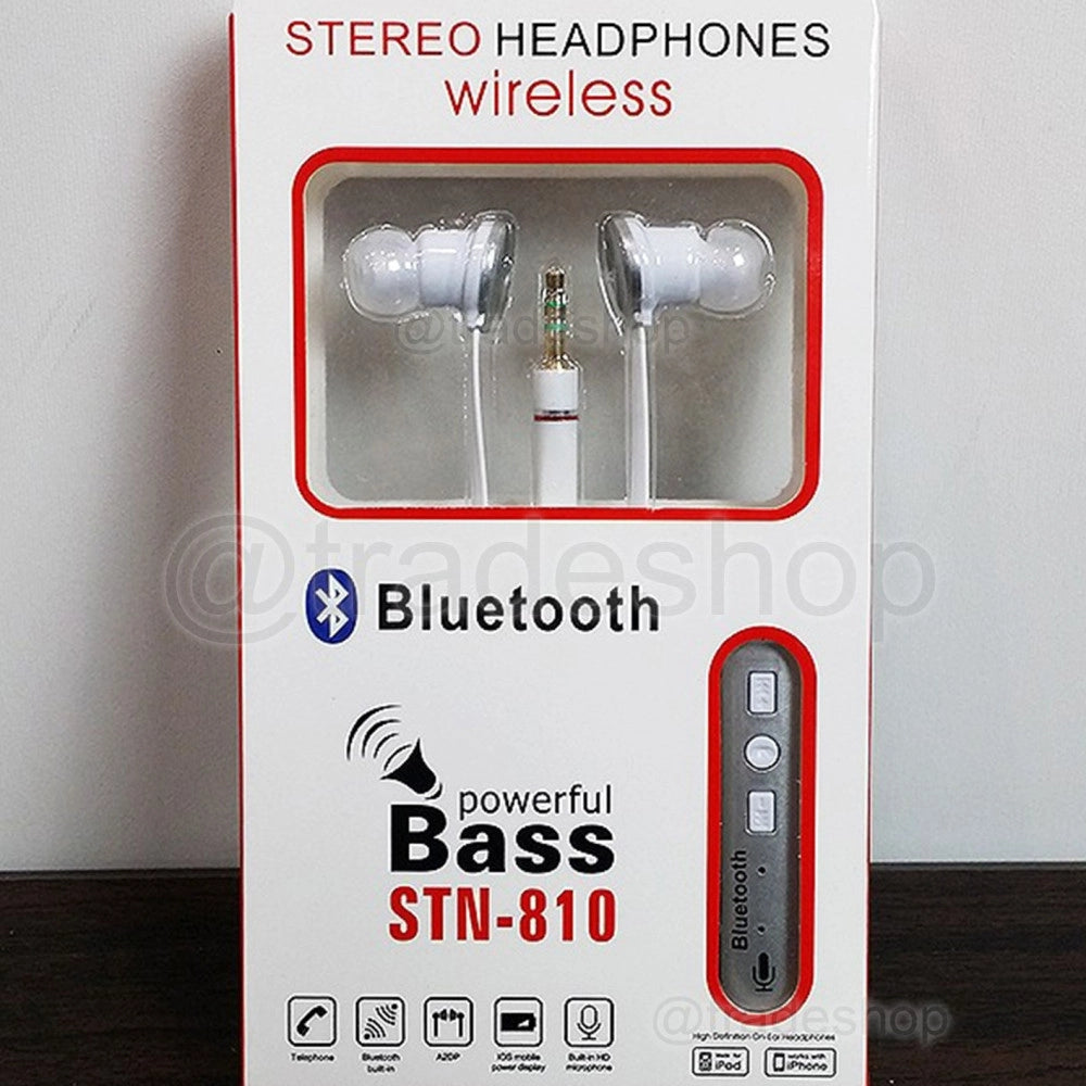 Trade Shop - Auricolare Bluetooth Cuffia Auricolare Senza Fili Bassi Potenti Stn-810 Vivavoce -