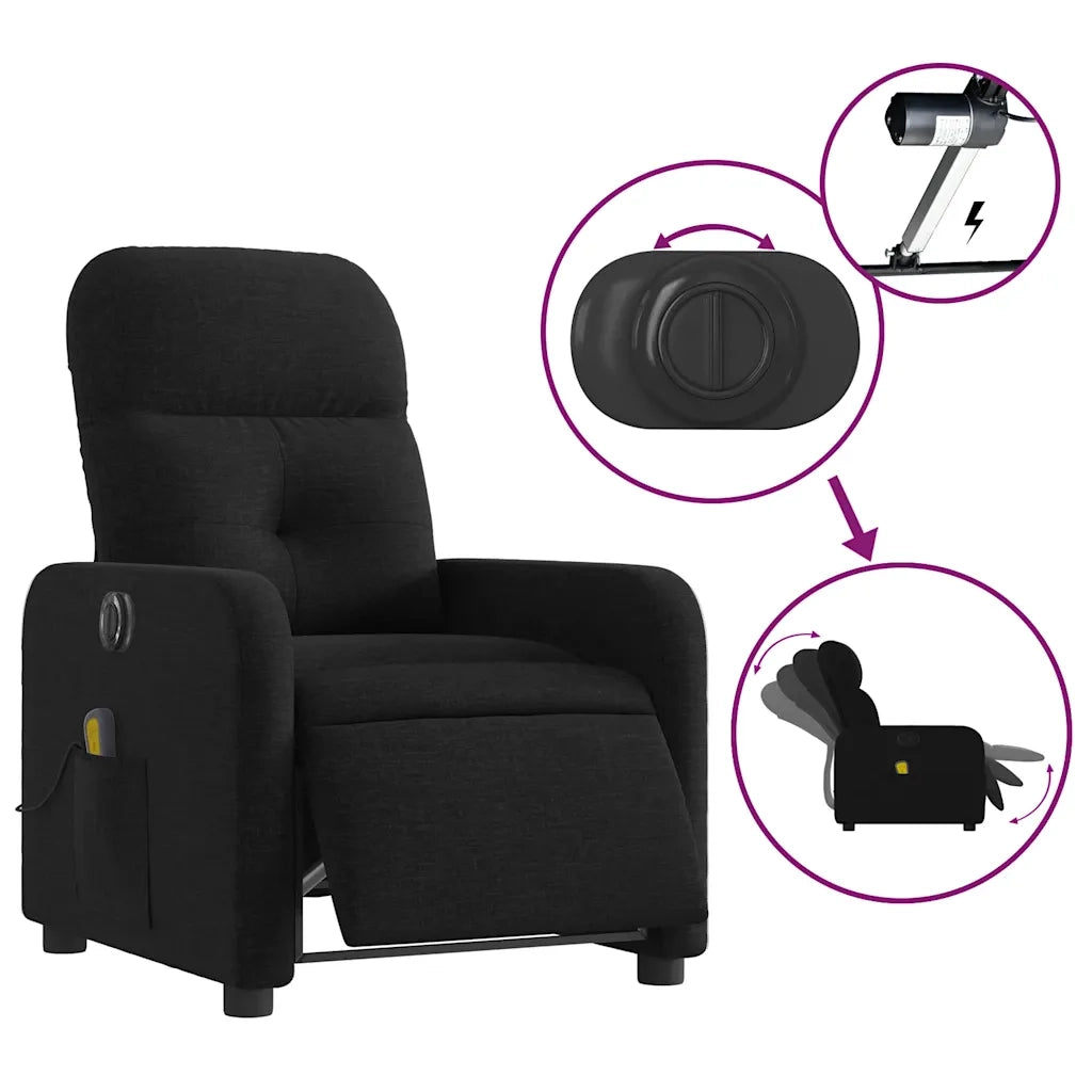 Poltrona Massaggiante | Sedia Relax Reclinabile Elettrica Nera in Tessuto