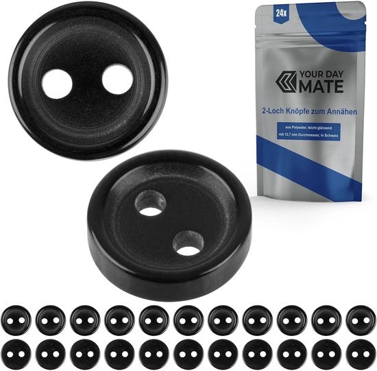 Knoppi per abbigliamento, 24 pezzi, 2 fori, Ø 12,7 mm, in nero, realizzati in poliestere, misura 20L, chiodi per giacche, cappotti, camicie, polos, DIY chiodo di resina, chiodi per bucato, chiodi base, chiodi per hobby