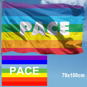 Trade Shop - Bandiera Della Pace 70x100cm Arcobaleno Con Asola Laterale Da Bastone In Tessuto -