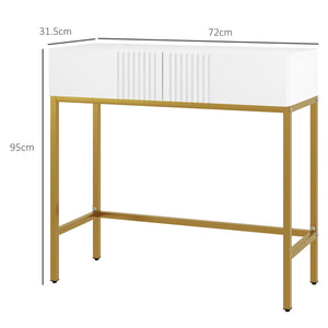Consolle da Ingresso Moderna 2 Cassetti 80x31,5x75 cm in Truciolato e Acciaio Bianco e Oro