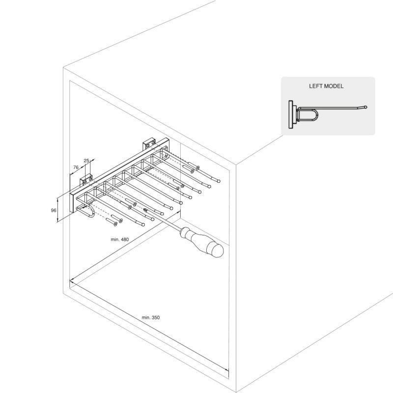 Portapantaloni con montaggio laterale per armadio Self, mano destra, Acciaio, Tecnoplastica e Alluminio, Cromato lucido