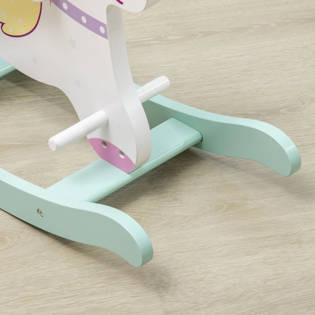 EasyComfort Cavallo a Dondolo per Bambini 1-3 Anni con Maniglie, Schienale e Pedali in MDF, 68L x 27P x 47.5A cm, Multicolore