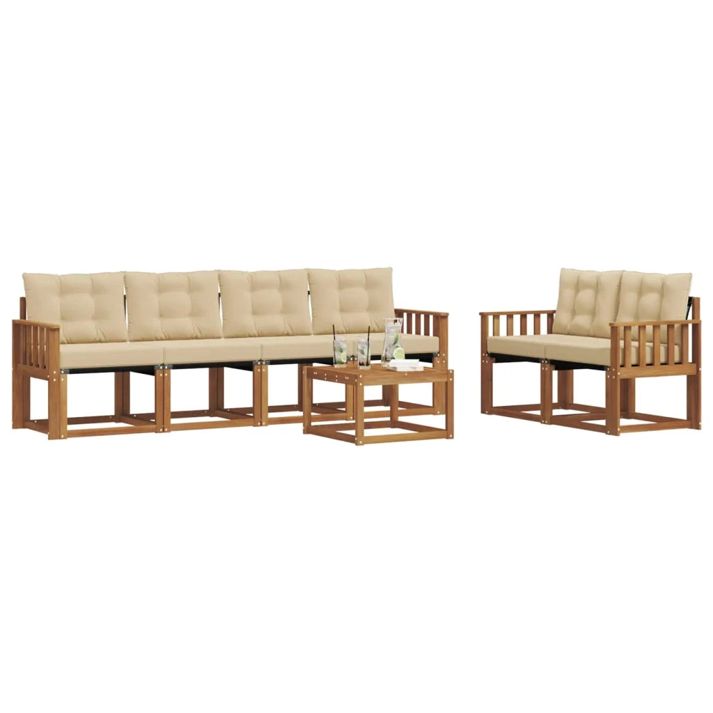Set di divani da esterno con cuscino 7 pcs Naturale e Beige 3368424