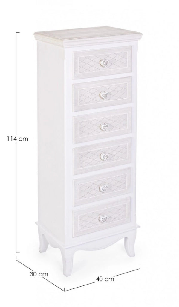 Cassettiera 6 Cassetti Legno Bianco Rustico da Interno - CAROLINE