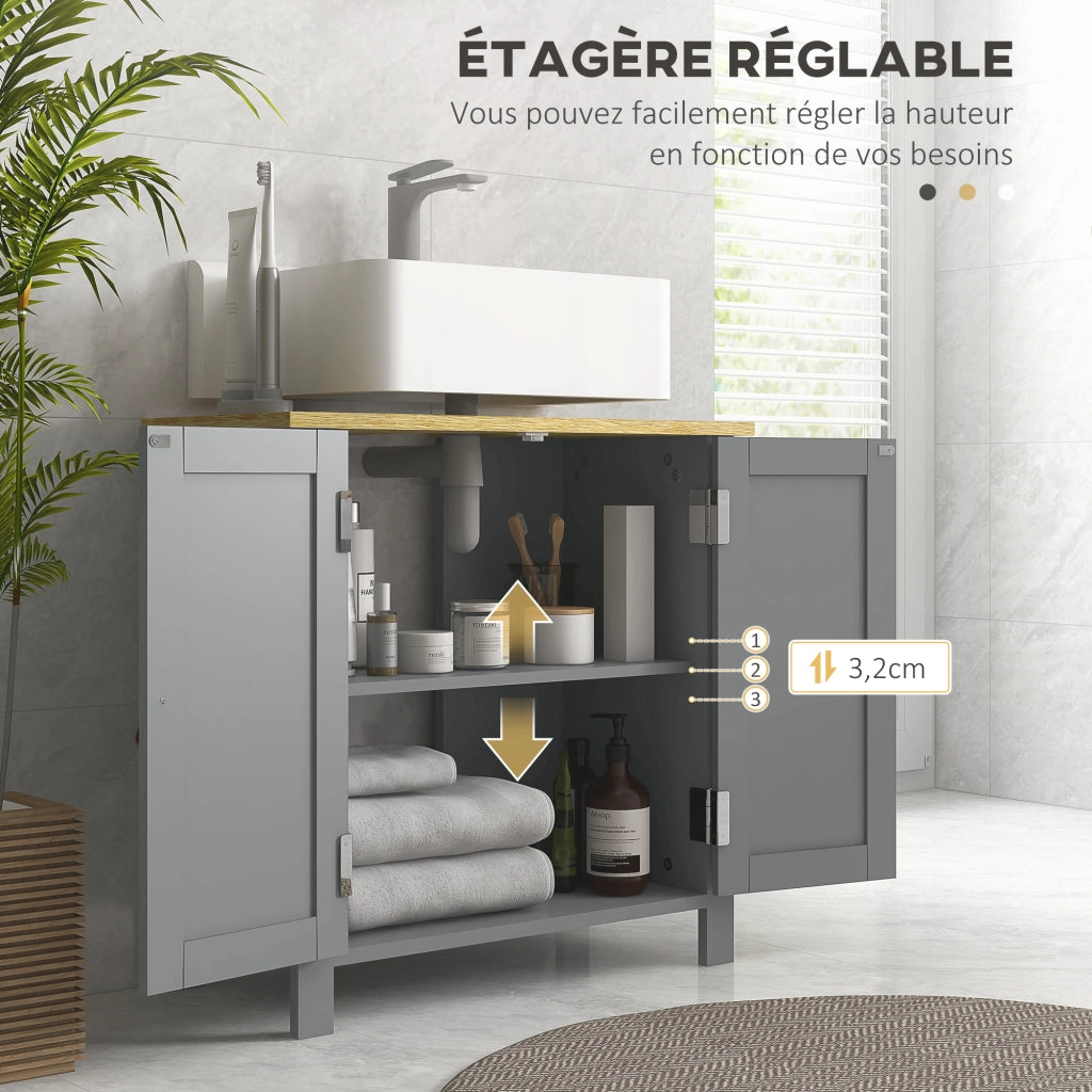 Mobiletto sottolavabo 2 ante ripiano regolabile grigio ¨C zephmum ¨C 60x30x60 cm