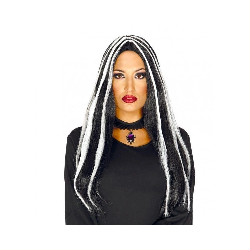 Trade Shop - Capelli Bianchi Neri Lisci Parrucca Travestimento Festa Carnevale Halloween -