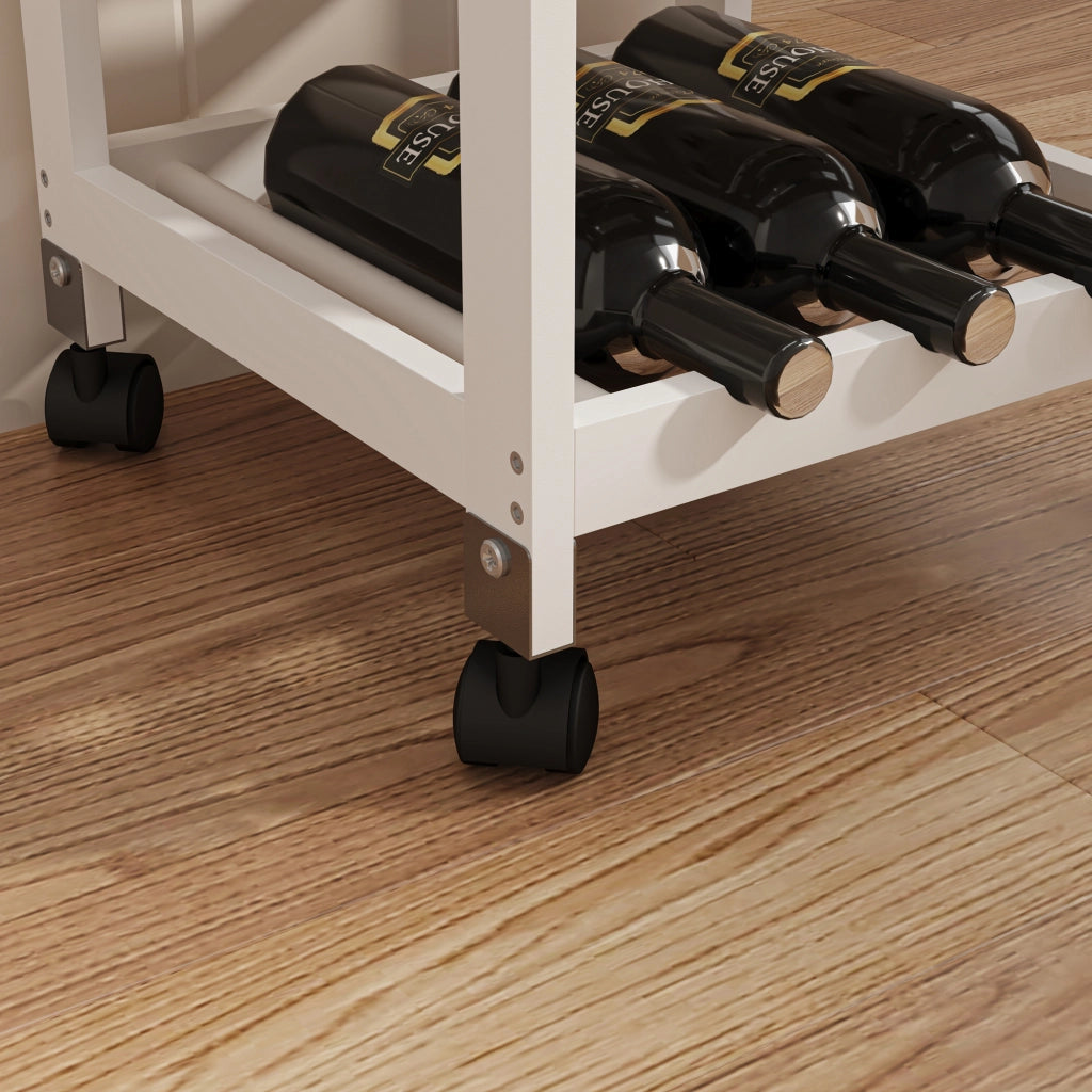 Carrello Portaoggetti Biel con Cassetto 3 Ripiani e Griglia Portabottiglie 76x37x37 cm - Bianco / Effetto Legno [en.casa]