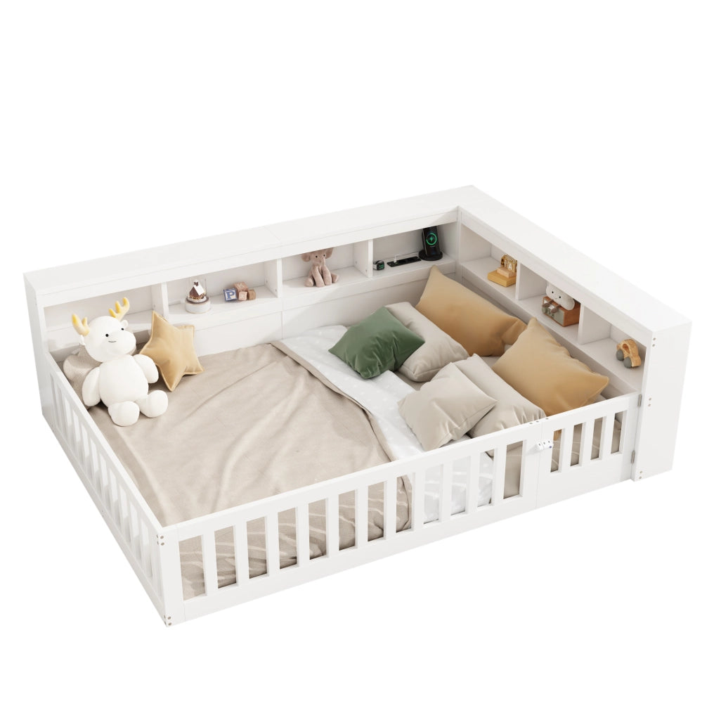 Daybed 140x190 cm con prese e USB; vano laterale; in truciolato e MDF bianco