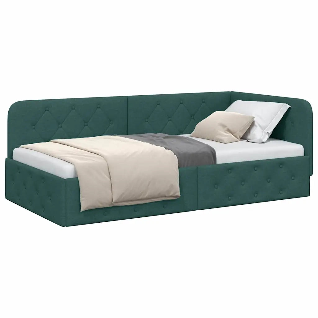 Cornice del letto ad angolo Verde Scuro 90 x 190 cm Tessuto