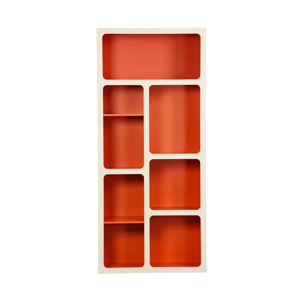 Libreria organica in legno bicolore con 8 scomparti, arancione