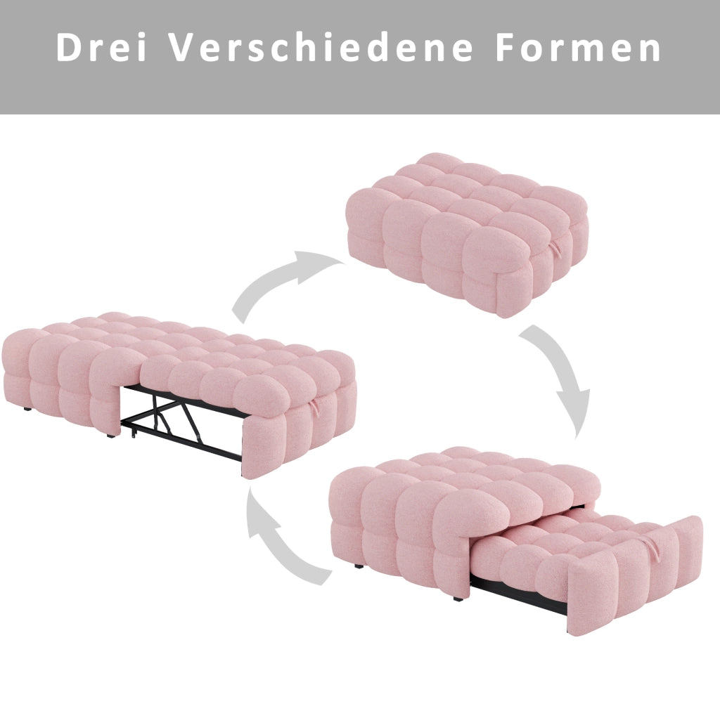 DIVANO LETTO 183x76x42 cm in Teddy Rosa