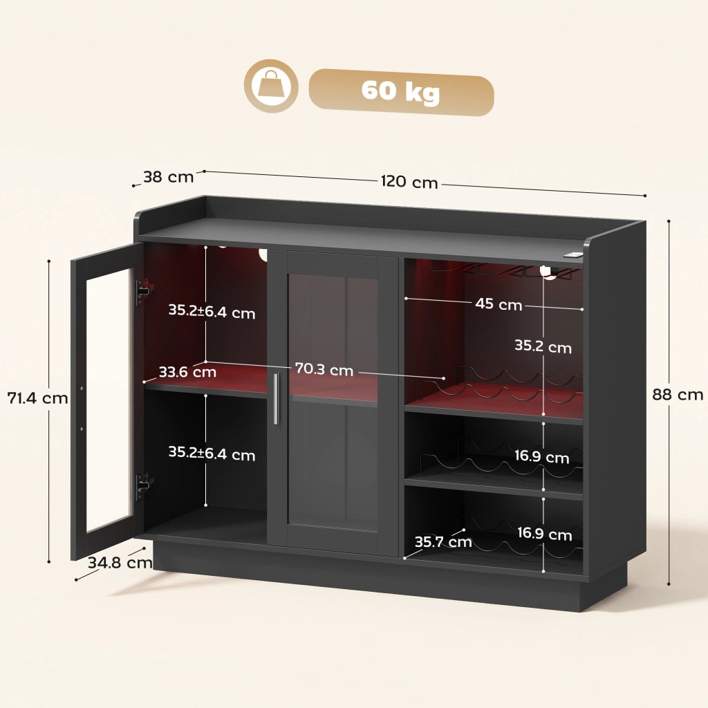 Mobile Portabottiglie in Legno e Vetro ¨C Zephmum ¨C Nero 120x38x88