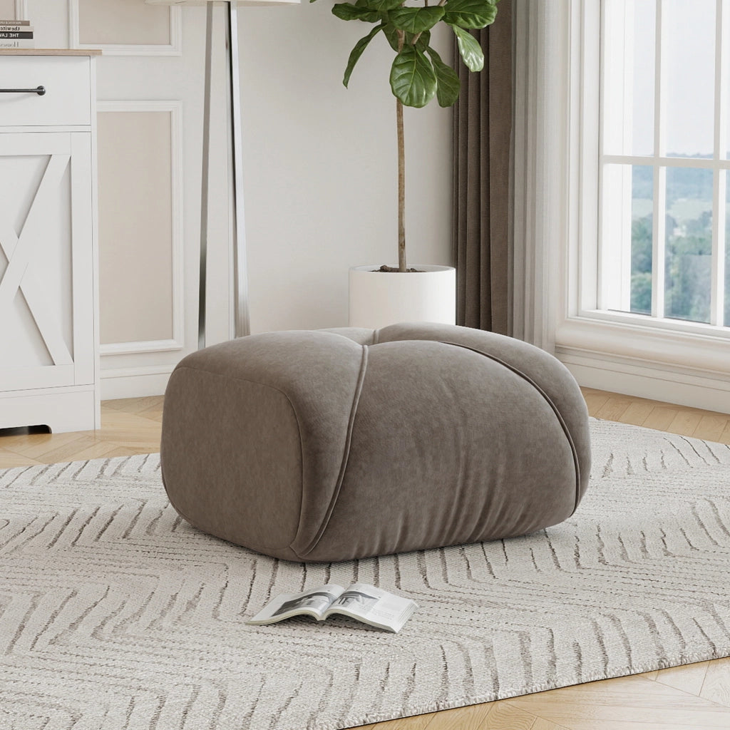 POUF Imbottito in Chenille Taupe