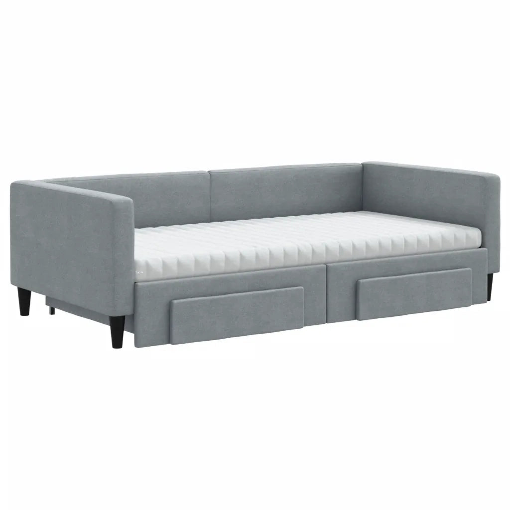 Divano Letto Estraibile Cassetti Grigio Chiaro 100x200 Tessuto