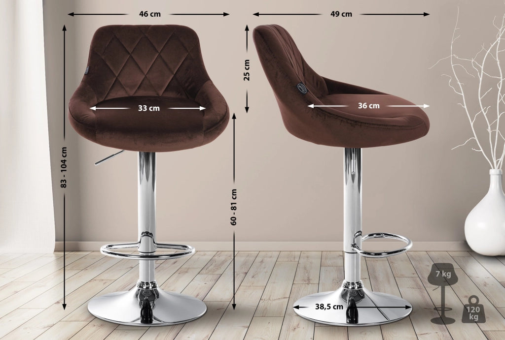 Sgabello da bar Lazio Velvet marrone,cromo