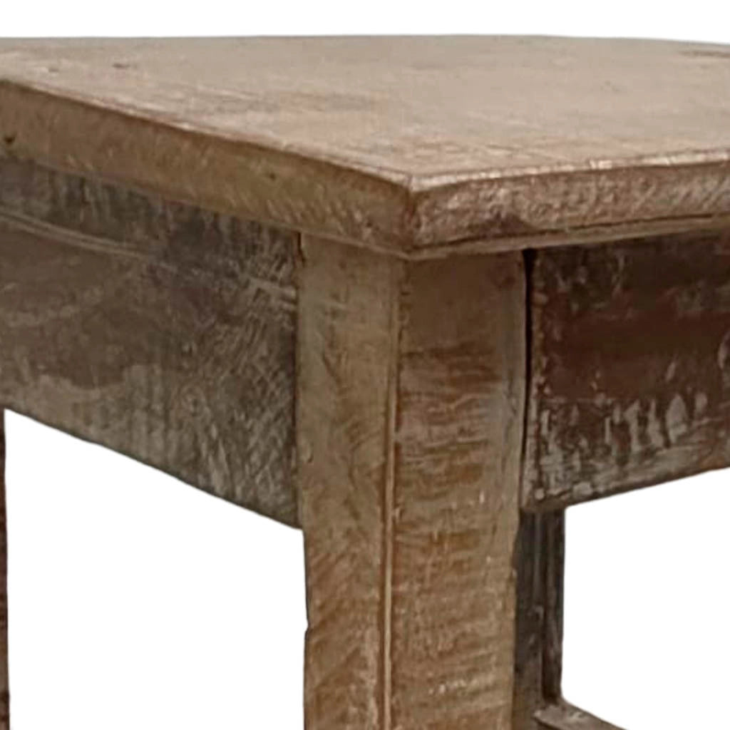 Sgabello con cassetto in legno con finitura artigianale marrone 25x25x29 h cm