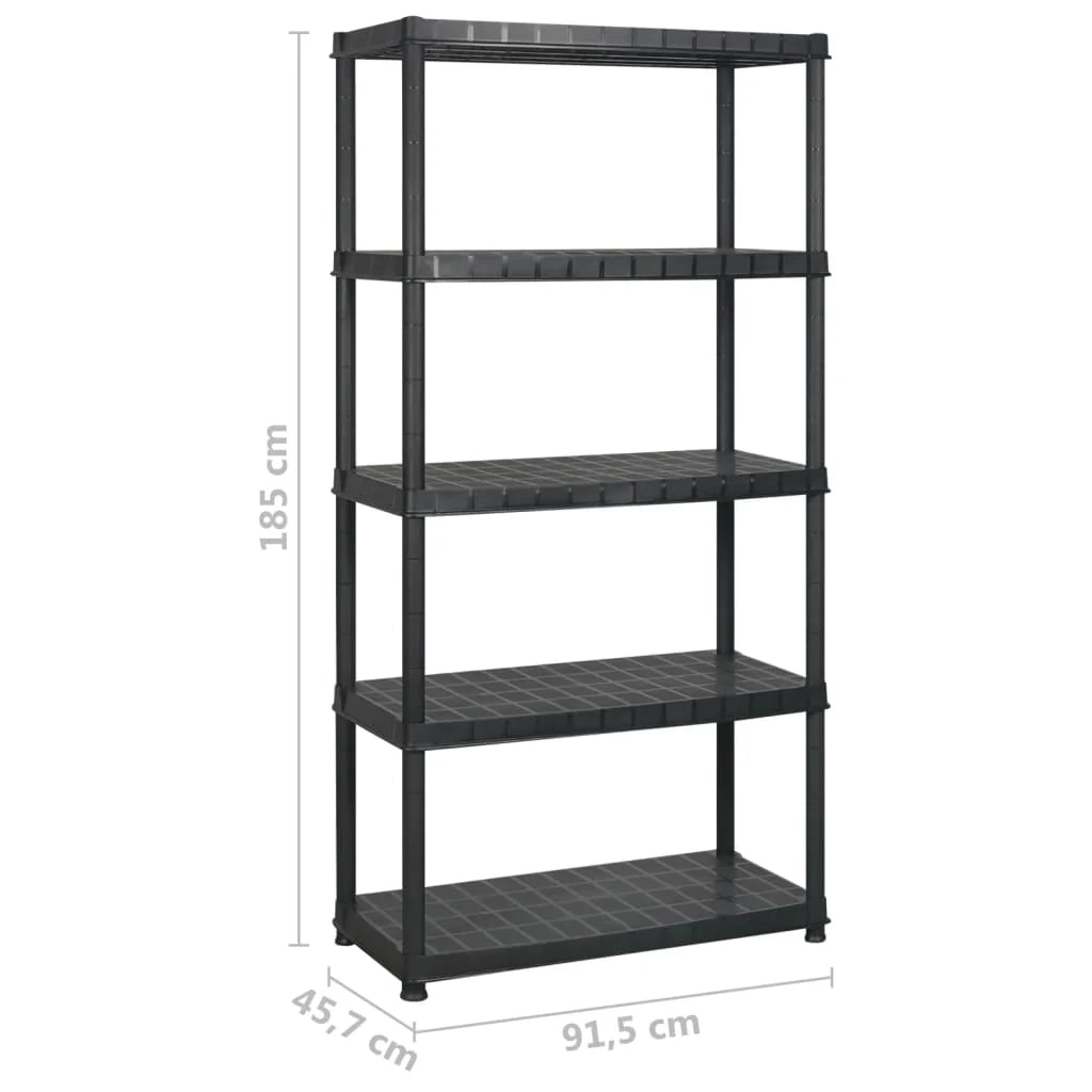 Scaffale portaoggetti a 5 ripiani 366 x 45,7 x 185 cm Plastica nera 02_0045706