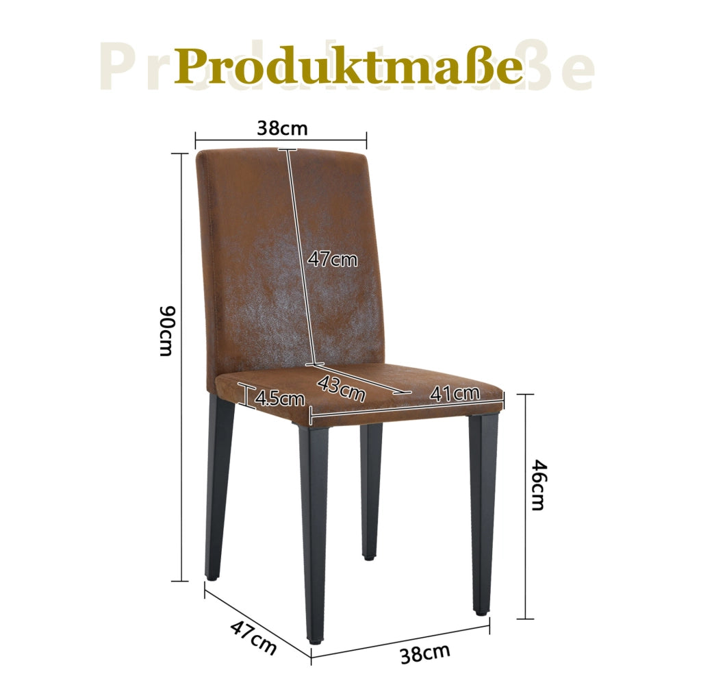 Set di 2 sedie da pranzo moderne in tessuto marrone e metallo nero; 90 cm