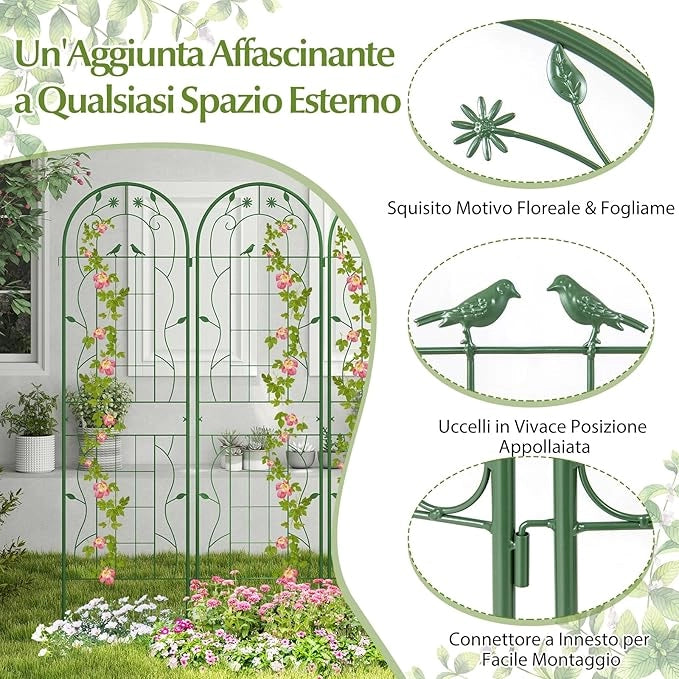 Traliccio da Giardino in Metallo 180 x 50 CM, 4 Pannello di Recinzione Antiruggine per Piante Rampicanti, Rose e Verdure, Decorazione Esterna per Giardino, Cortile, Patio (Verde)