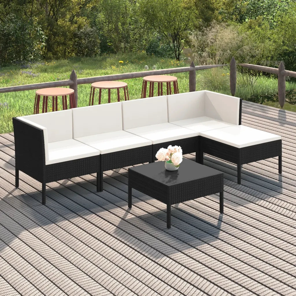 Set Divani da Giardino 6 pz | Set Salotto da Giardino con Cuscini in Polyrattan Nero
