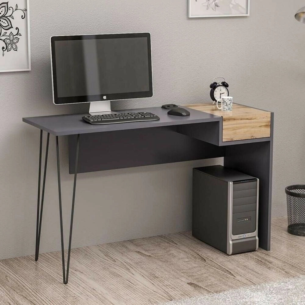 Scrivania 121x45x76 cm con porte usb Candy antracite noce