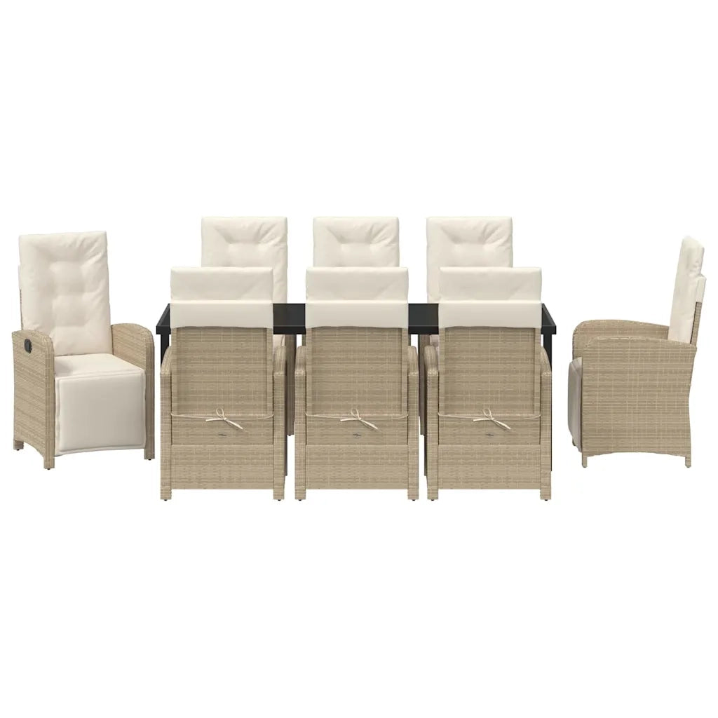 Set da Pranzo per Giardino con cuscino 9 pcs Beige polyrattan 3380336