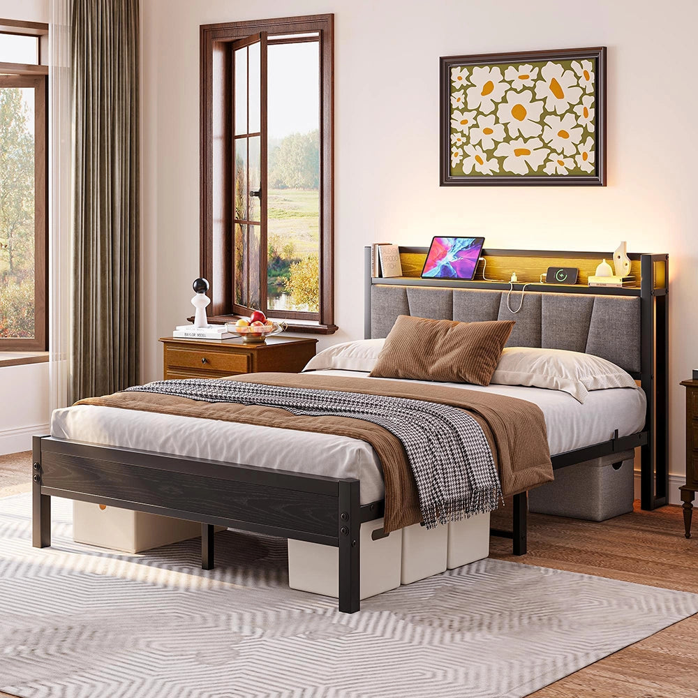 Letto 140x190cm LED - Xylo - USB testiera metallo senza rete