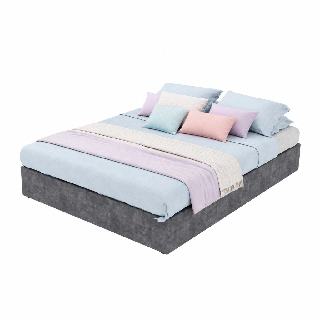 Letto matrimoniale 140x200 cm in tessuto e metallo grigio