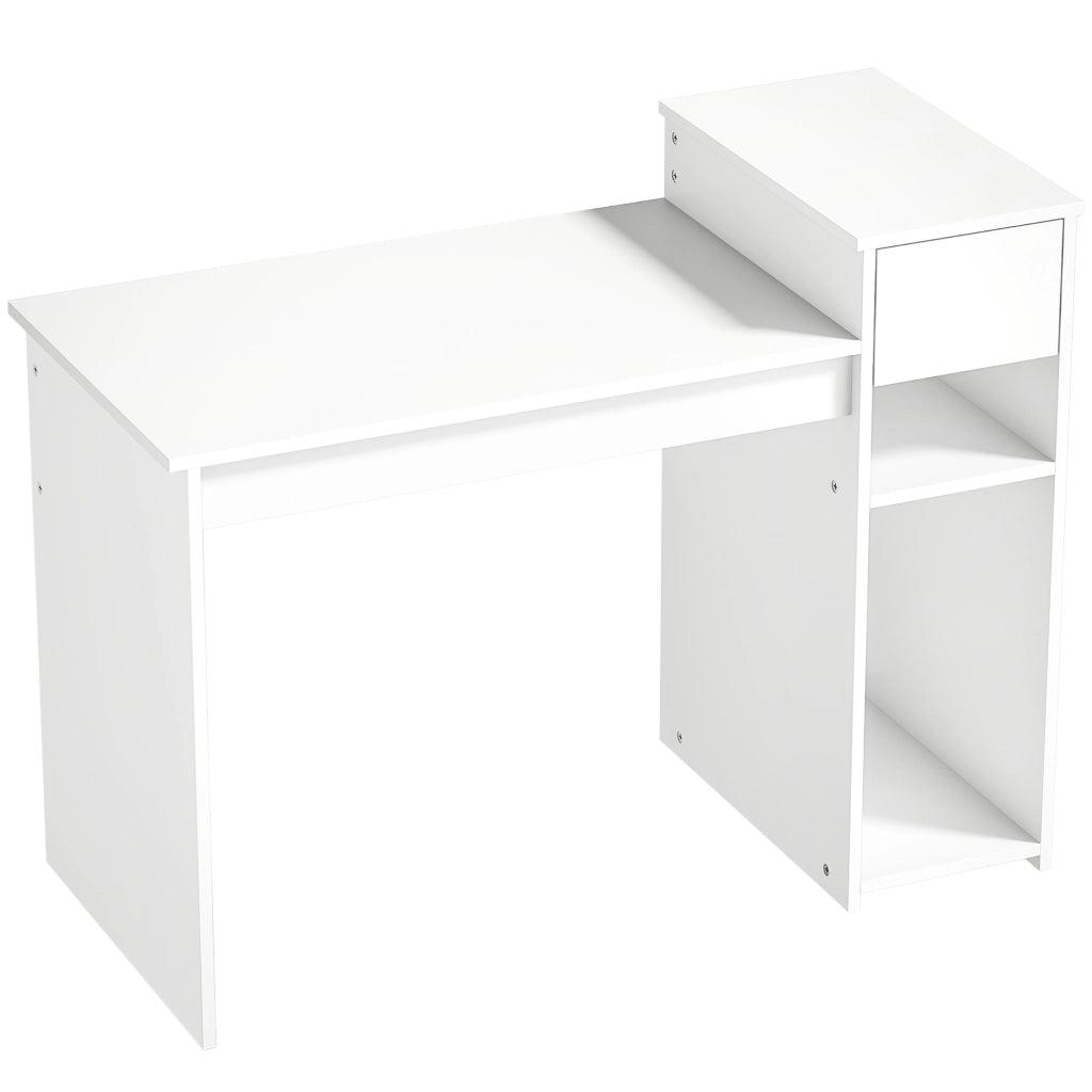 Scrivania per Studio e Scrittura 108x50x82 cm con Cassetto e Scaffali in Legno Bianco