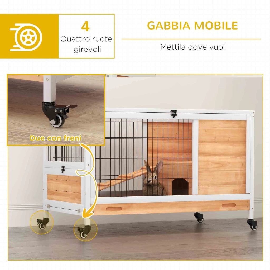 Casetta per Conigli con Rampa e Ruote 90x53x59 cm Conigliera in Legno