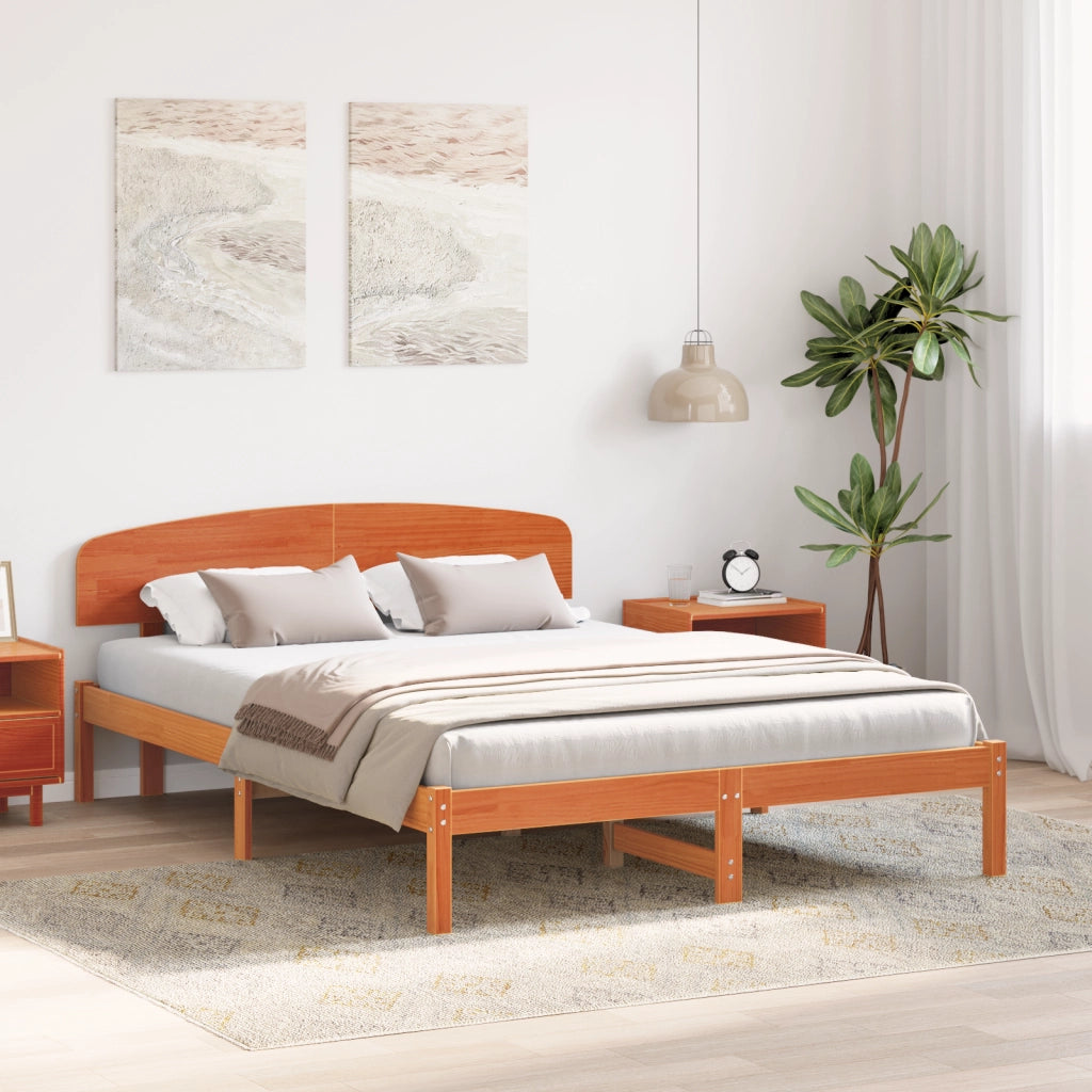 Struttura Letto con Testiera Marrone Cerato 160x200 cm Legno Massello di Pino