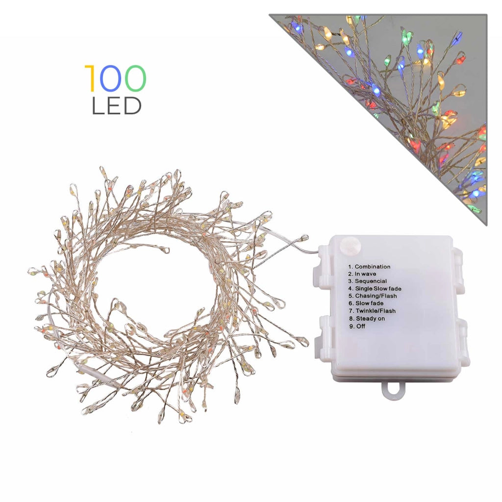 CATENA LUMINOSA NATALIZIA MULTICOLORE A BATTERIA CON 200 MICRO LED SU CAVO DI RAME DA 2 METRI - EFFETTO RAMO IDEALE PER INTERNI ED ESTERNI