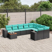 Set Divani da Giardino 10 pz con Cuscini Nero in Polyrattan 3225609