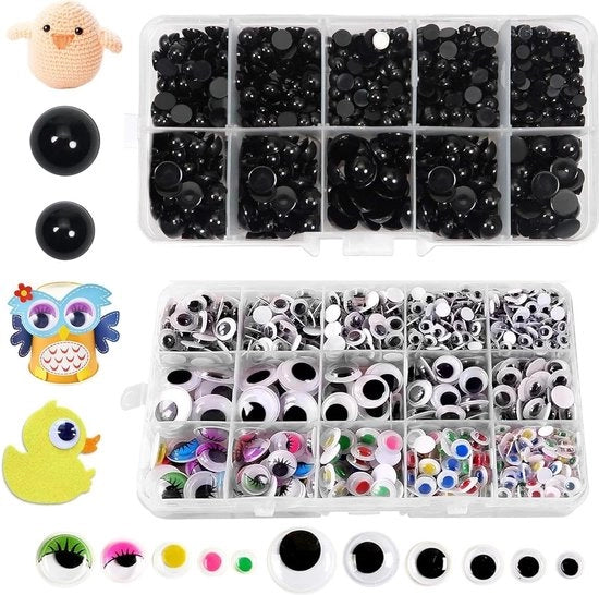 Poppi di Diversi Diametri (5mm - 12mm) - Hars Platte Sfere con Occhi Riempiti per Creare Orsetti DIY Nero