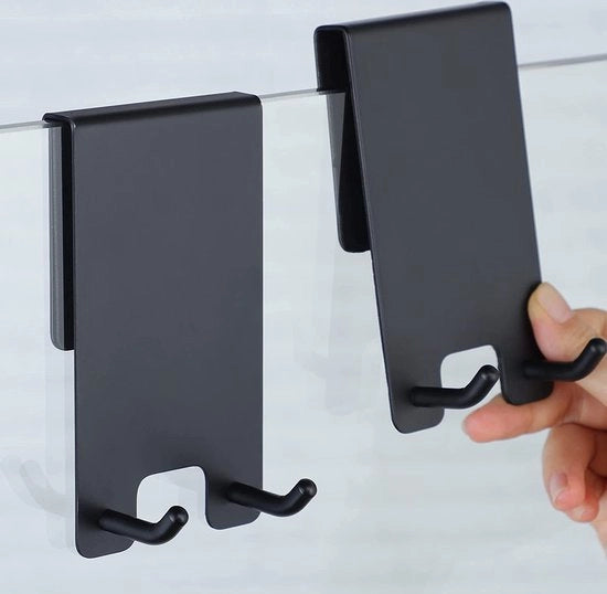 Set di graffette per doccia senza perforazione, graffette per parete doccia, set da 2 con protezione in gomma, supporto per asciugamani doccia, per spessori di vetro da 6 - 12 mm, nero opaco