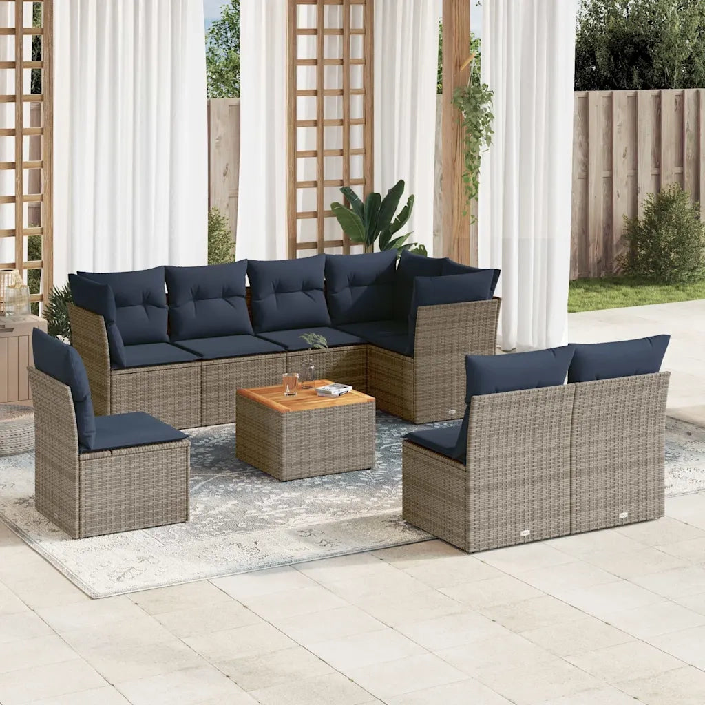 Set Divani da Giardino 9 pz con Cuscini Grigio in Polyrattan 3256019