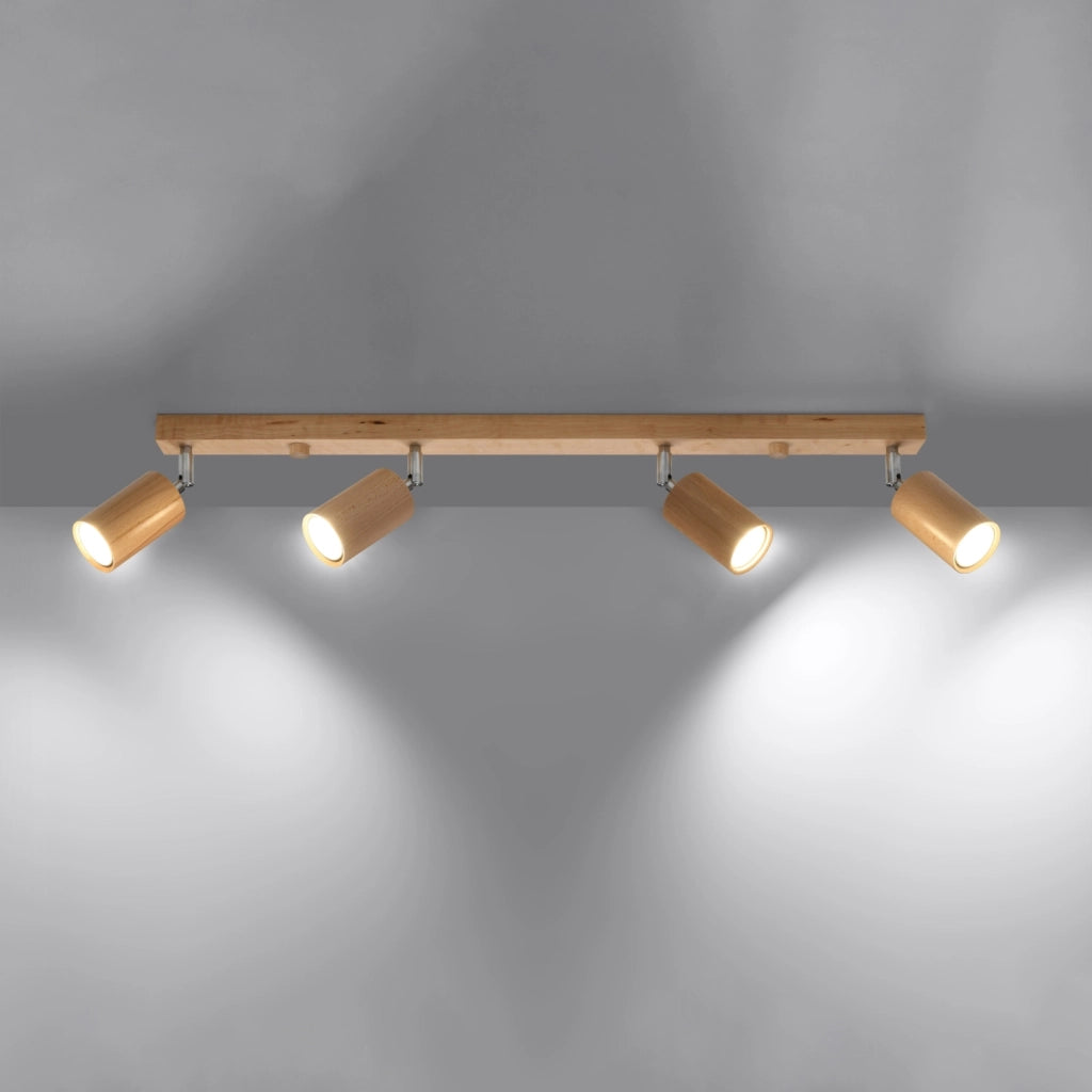 Plafoniera MONTAN 4 faretti legno naturale cromata Pure Lume