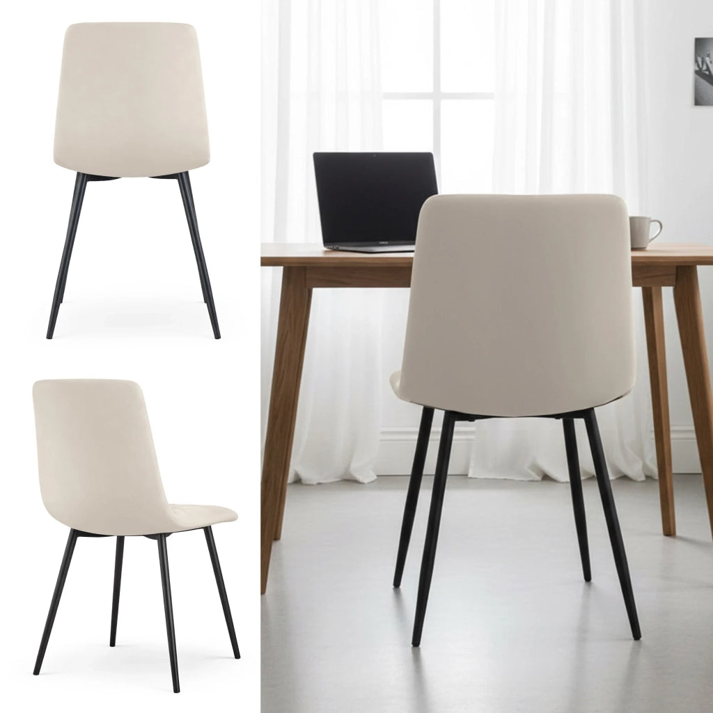 Set di 8 Sedie in velluto trapuntate MILO Beige gambe nere