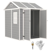 Casetta Box da Giardino 180x180 cm con Pavimento 2 Porte con Blocco e Finestra in Resina Grigio