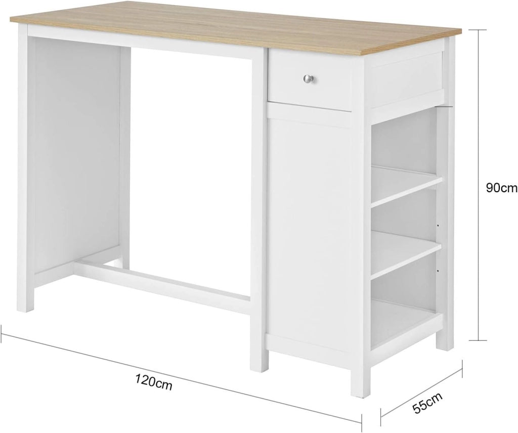 Penisola cucina Tavolo alto bar in legno Lunghezza: 120 cm Profondità: 55 cm Altezza: 90 cm bianco FWT64-WN