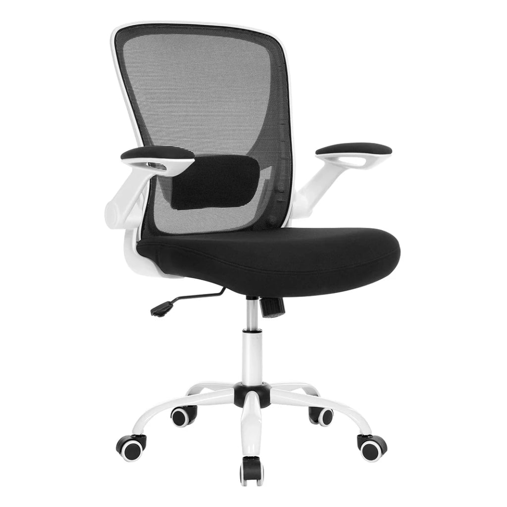 Sedia da ufficio con braccioli pieghevoli sedia da ufficio in tela sedile girevole a 360° supporto lombare regolabile salvaspazio nera 12_0005863