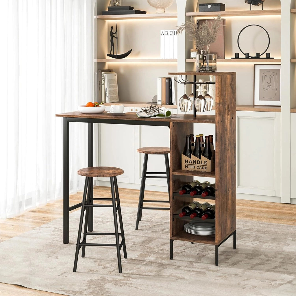 Tavolo Alto con Sgabelli 3 pz Tavolino e Bancone Bar, Penisola Cucina con Sgabelli, Tavolo Bistro in Forma Quadrata 120x40x90 cm, 4 Colori (Caffe)