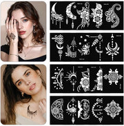 Tatuaggi temporanei 20 pezzi - Set di stencil - Tatuaggi riutilizzabili - Disegni di tatuaggi indiani e arabi - Arte del corpo - Adesivi autoadesivi 9,5 x 6,5 cm