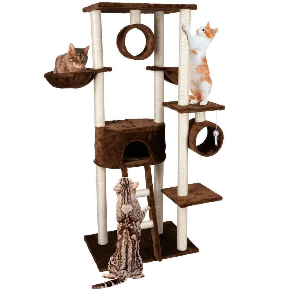 Tiragraffi Albero Gatti in Sisal Parco Giochi Tira Graffi 50x70 H 165cm Marrone Beige