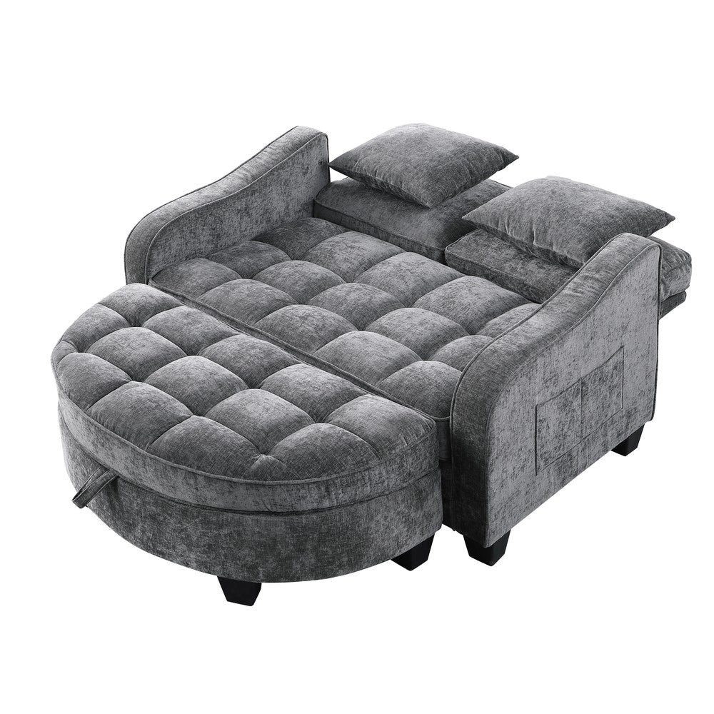 Divano letto 2 in 1 con pouf contenitore ¨C Minimal ¨C Grigio scuro tessuto legno eucalipto