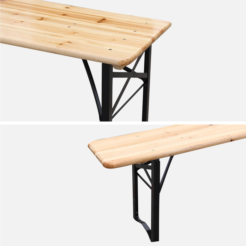 Set 2 tavoli da giardino pieghevoli in legno con 2 panche, marrone